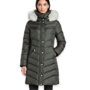 Michael Kors Deep Olive Green Fur Hood Down Fill Jacket Size Medium
